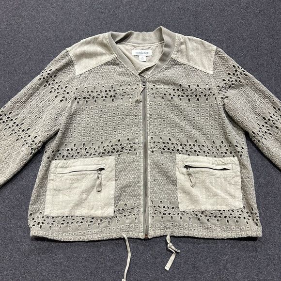 Sundance Sweetgrass Eyelet Bomber Jacket Size Small Olive‎ Green Casual Utility - Picture 1 of 6